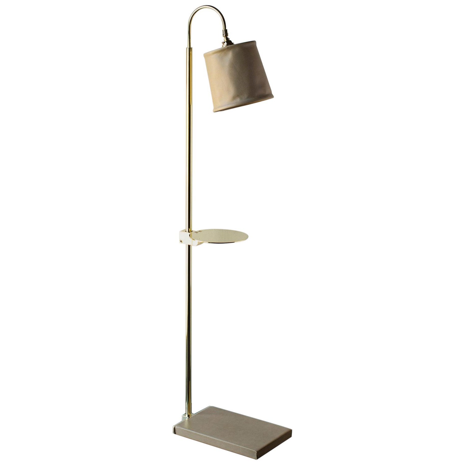 Series01 Floor Lamp Drink Tray Putty Leather Polished Unlacquered Brass For Sale At 1stdibs