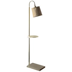 Series01 Floor Lamp, Drink Tray, Putty Leather, Polished Unlacquered Brass