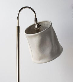 Series01 Floor Lamp, Hand-Dyed Ash ‘Gray’ Leather, Polished Nickel-Plated Brass