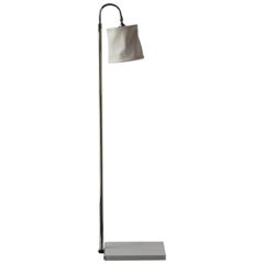 Series01 Floor Lamp, Hand-Dyed Ash ‘Gray’ Leather, Polished Nickel-Plated Brass