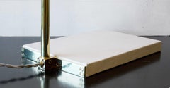 SERIES01 Floor Lamp, Hand-Dyed Ash 'Gray' Leather, Polished Unlacquered Brass