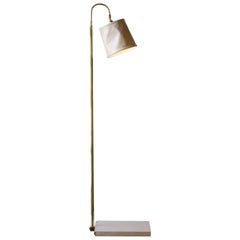 SERIES01 Floor Lamp, Hand-Dyed Ash 'Gray' Leather, Polished Unlacquered Brass