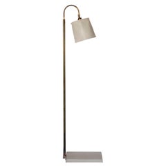 Series01 Floor Lamp, Hand-Dyed Ash Leather, "Smoke" Patinated Brass, Pivoting