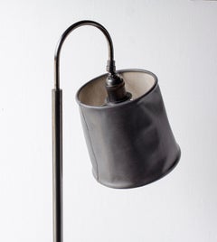 Series01 Floor Lamp, Hand-Dyed Lead Gray Leather, Dark Patinated Brass