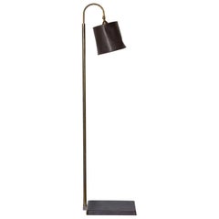 Series01 Floor Lamp, Hand-Dyed Sable Brown Leather, Smoke Patinated Brass