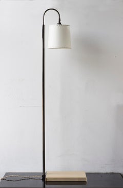 Series01 Floor Lamp, Putty Leather, Dark Patinated Brass, Goatskin Shade
