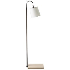 Series01 Floor Lamp, Putty Leather, Dark Patinated Brass, Goatskin Shade