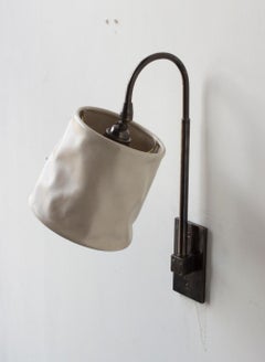 Series01 Large Sconce, Dark Patinated Brass, Ash Leather Pivoting Shade