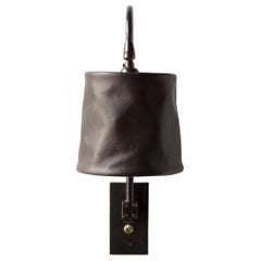 Series01 Large Sconce, Dark Patinated Brass, Sable Brown Leather Pivoting Shade