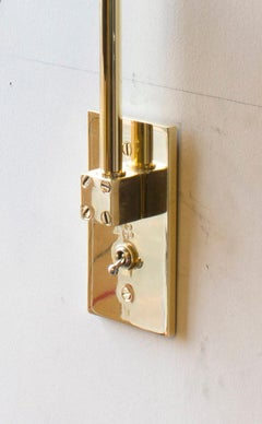 Series01 Lrg Sconce, Polished Unlacquered Brass, Charcoal Leather Pivoting Shade