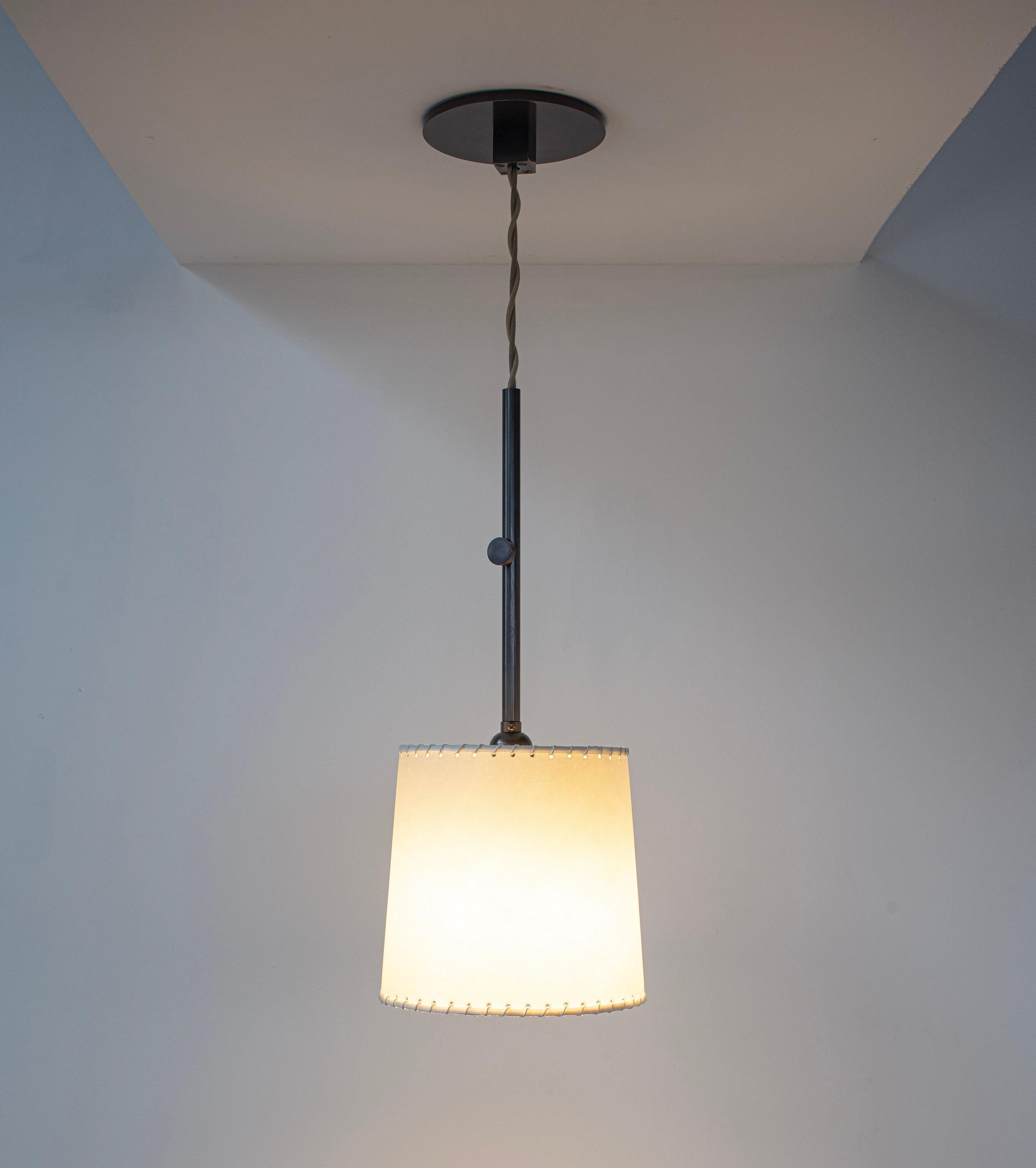 American Series01 Sm Pendant, Dark Patinated Brass, Goatskin Parchment Shade For Sale