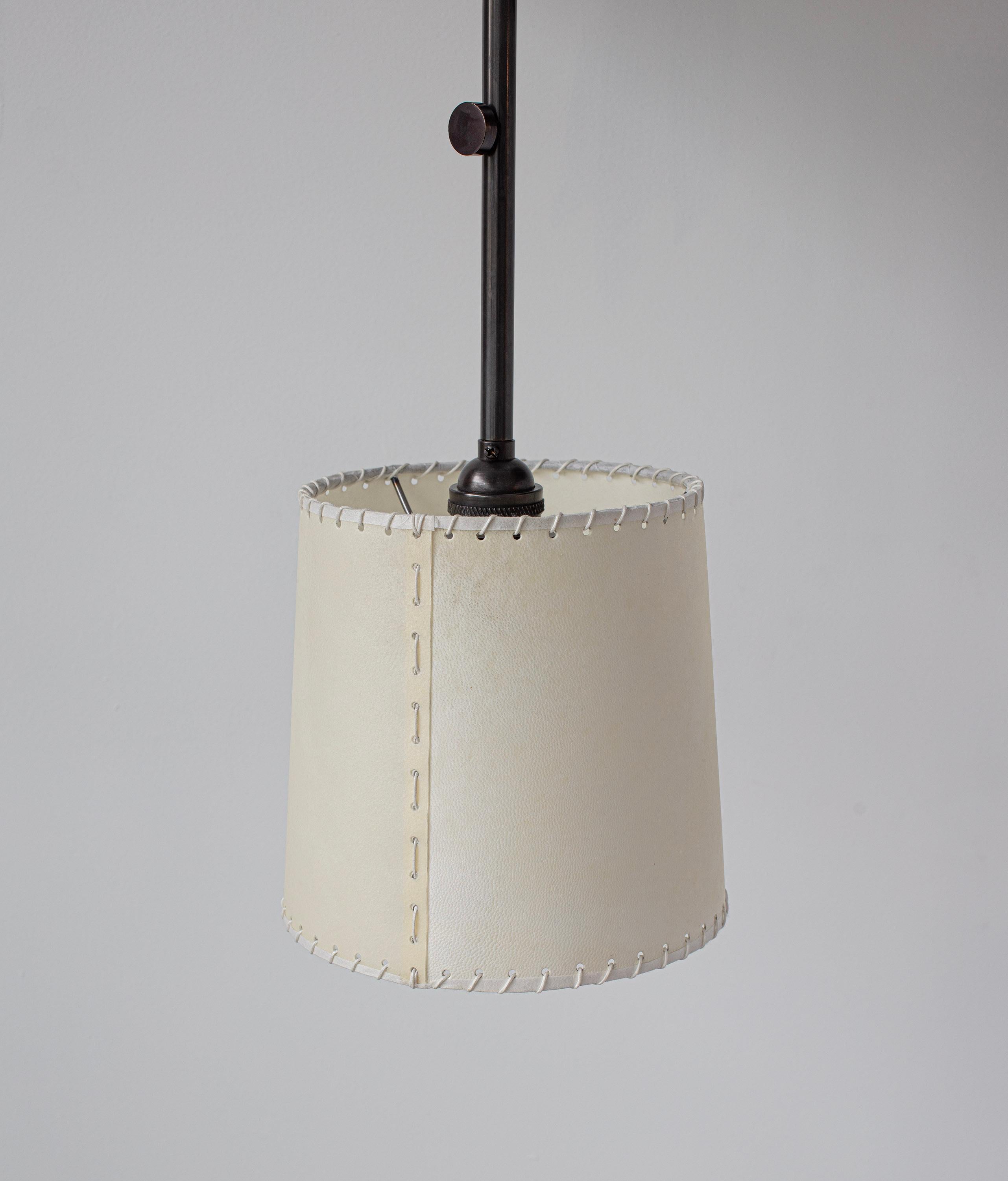 Series01 Sm Pendant, Dark Patinated Brass, Goatskin Parchment Shade For Sale 1