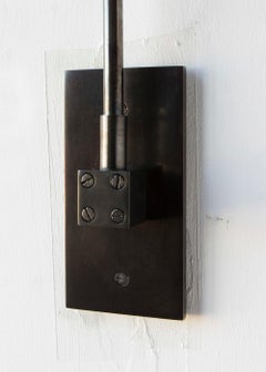 Series01 Small Sconce, Dark Patinated Brass, Gochu Red Leather Shade, Pivoting