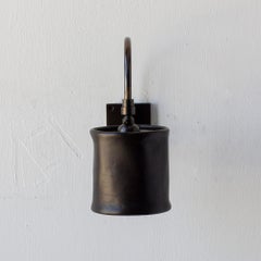 Series01 Small Sconce, Dark Patinated Brass, Sable Brown Leather Shade, Pivoting