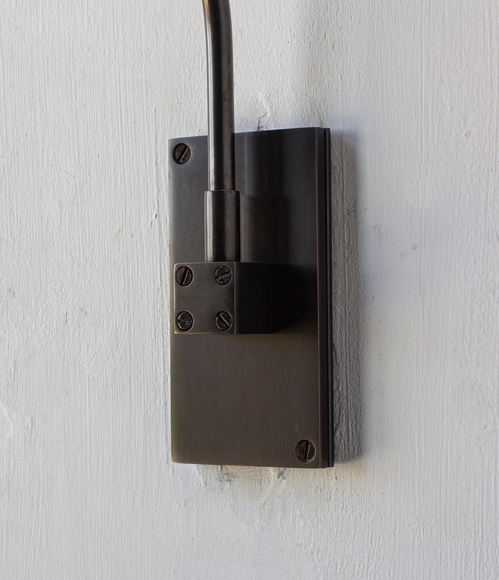 Bauhaus Series01 Small Sconce, Dark Patinated Brass, Sable Brown Leather Shade, Pivoting For Sale