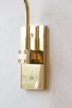 Serie01 Piccola applique, Ottone lucido non laccato, paralume in pelle di frassino, girevole