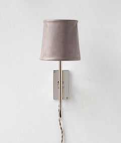 Series01 Upright Sconce, Nickel-Plated Brass, Graphite Gray Leather Shade