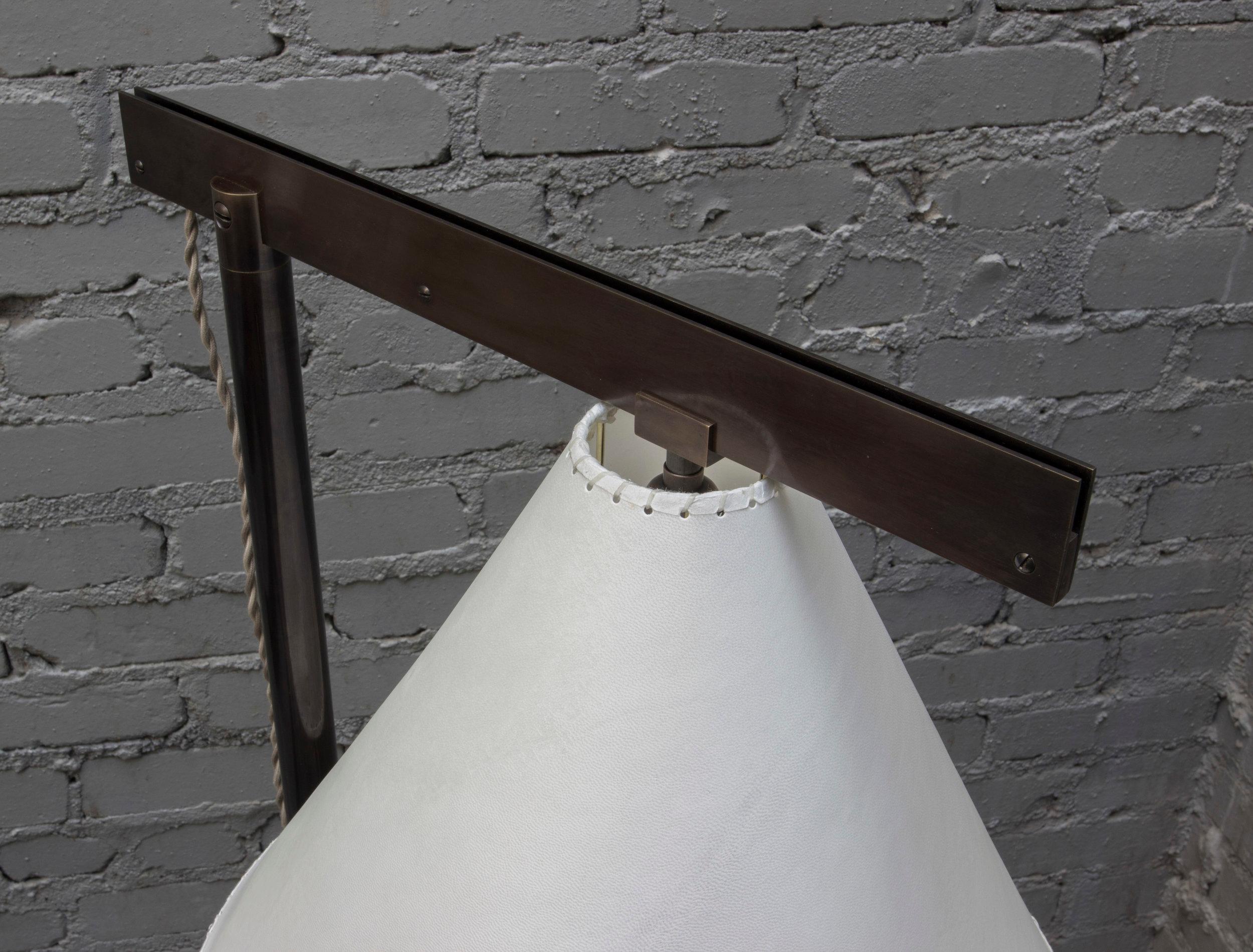 Series02 Floor Lamp, Dark Patinated Brass, Goatskin Parchment Shade For Sale 2