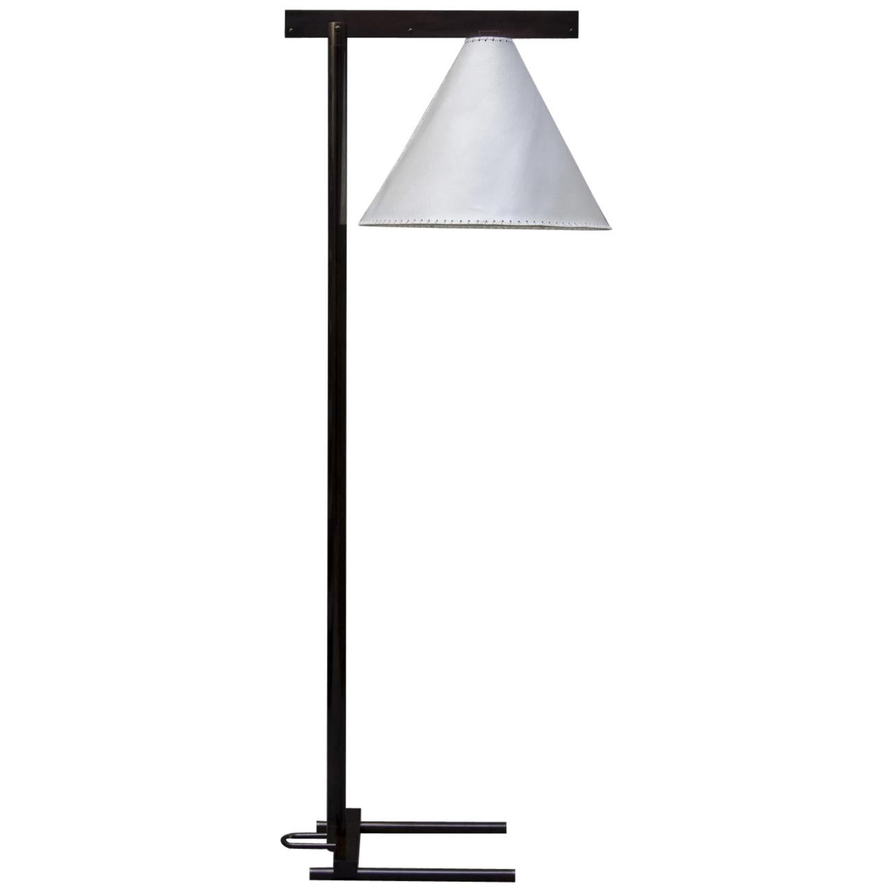 Series02 Floor Lamp, Dark Patinated Brass, Goatskin Parchment Shade