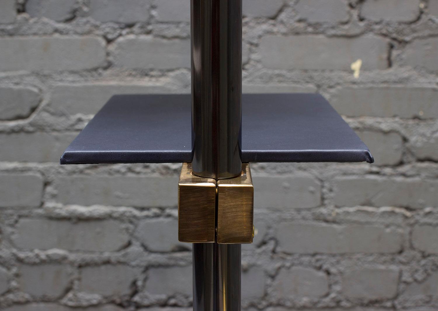 Series02 Floor Lamp, Smoke Patinated Brass, Goatskin Shade, Leather Wrapped Tray For Sale 3