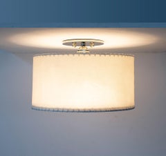 Große Einbaubeleuchtung Serie02, Schirm aus poliertem Nickel und Messing mit Ziegenleder und Pergament