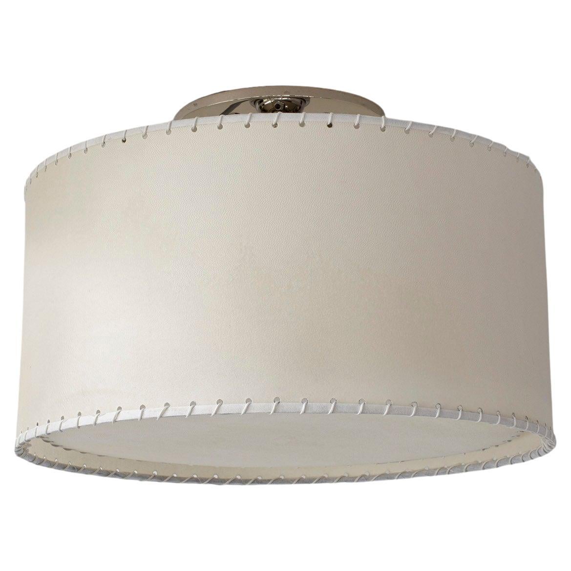 Series02 Large Flush Mount, Polished Nickel Brass, Goatskin Parchment Shade For Sale