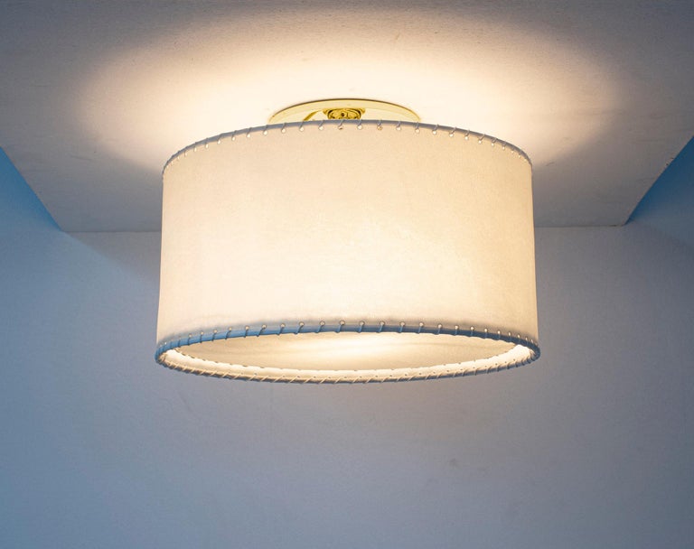 Series02 Large Flush Mount, Polished Unlacquered Brass, Goatskin