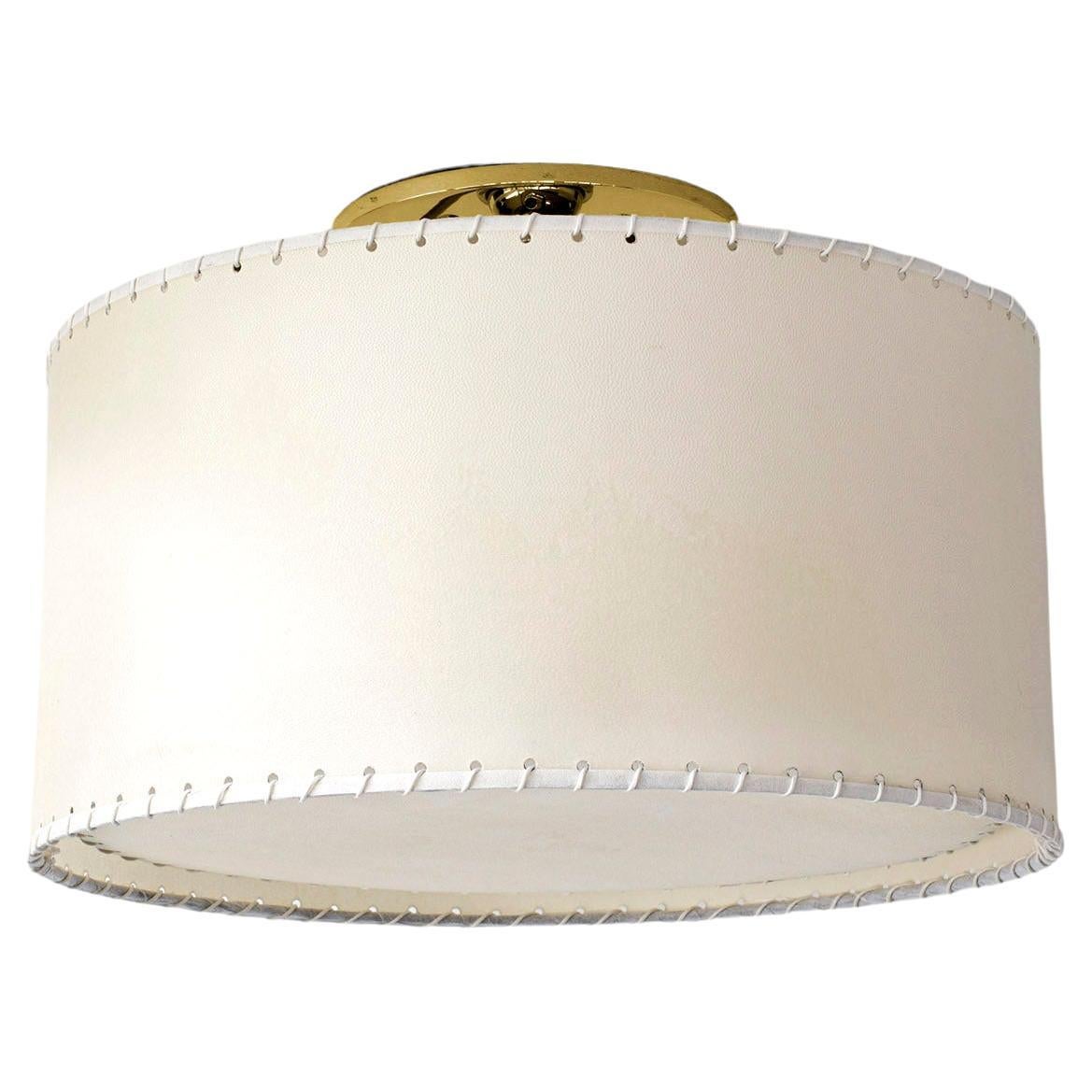 Series02 Large Flush Mount, Polished Unlacquered Brass, Goatskin Parchment Shade For Sale