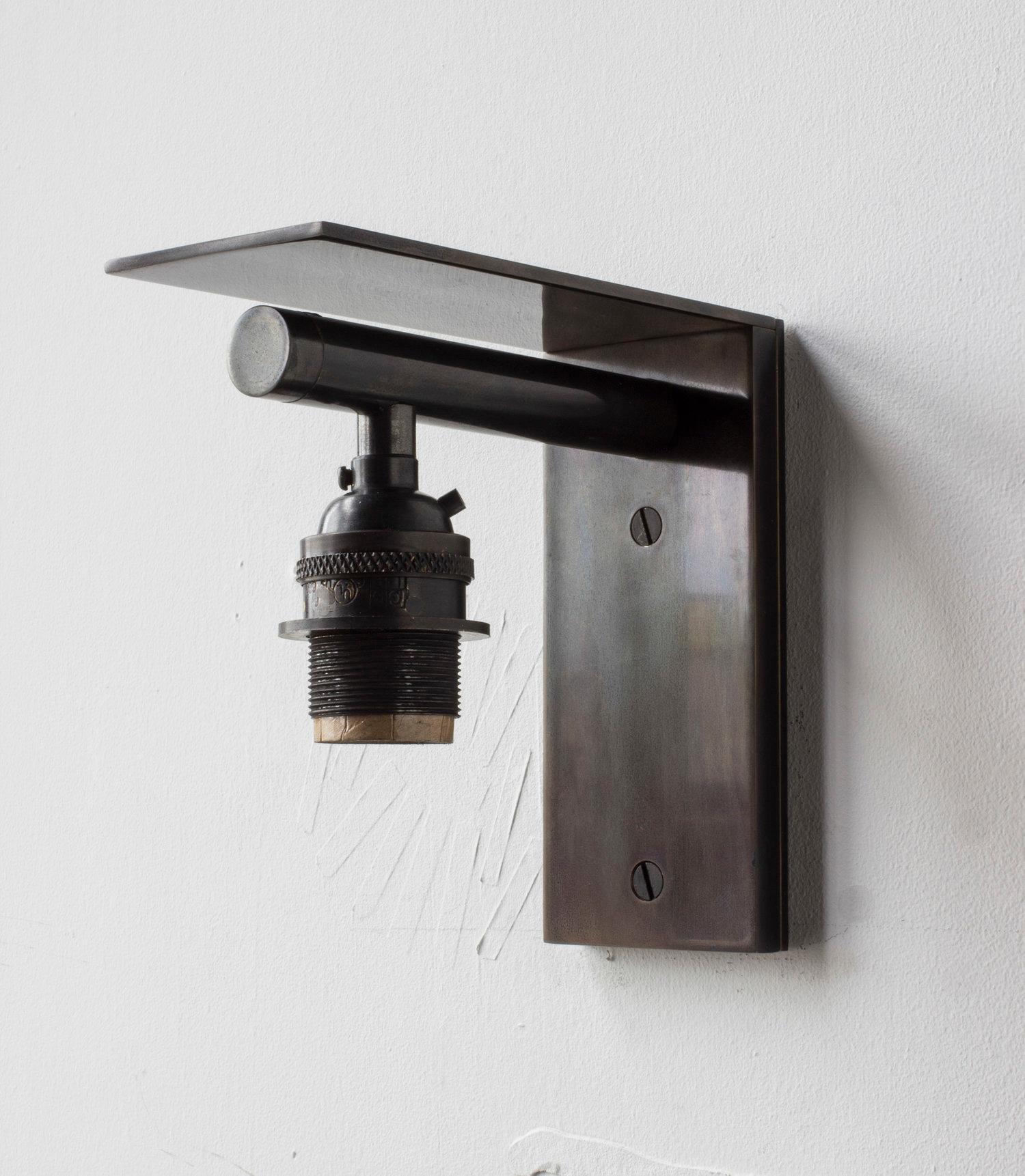 Bauhaus Series02 Large Sconce, Dark Patinated Brass, Stitched Goatskin Parchment Shade For Sale