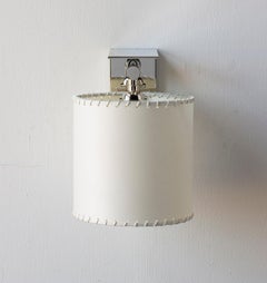 Series02 Lg. Sconce, Polished Nickel Brass, Stitched Goatskin Parchment Shade