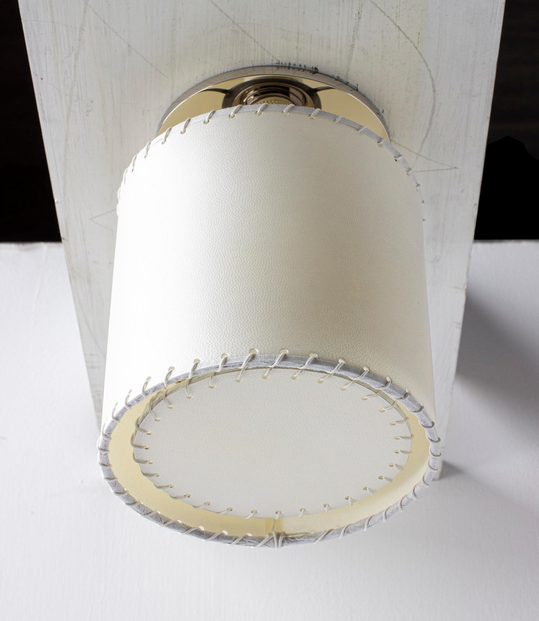 Series02 Sm Flush Mount, Polished Nickel Brass, Goatskin Parchment Shade For Sale 1