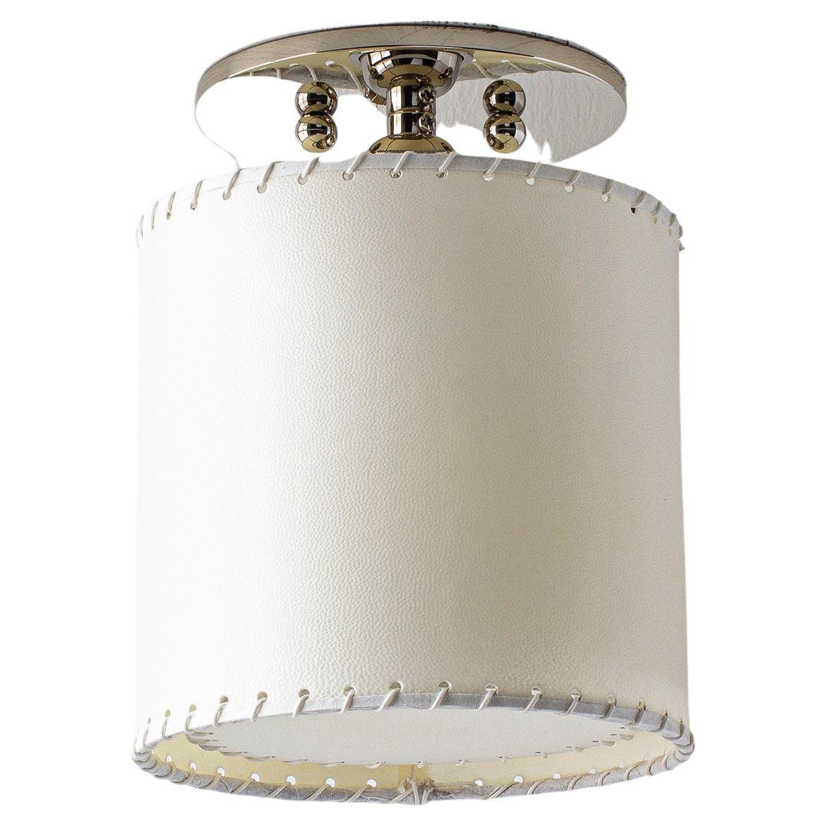 Series02 Sm Flush Mount, Polished Nickel Brass, Goatskin Parchment Shade For Sale