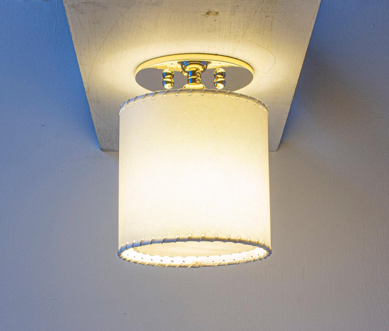 Series02 Sm Flush Mount, Polished Unlacquered Brass, Goatskin Parchment