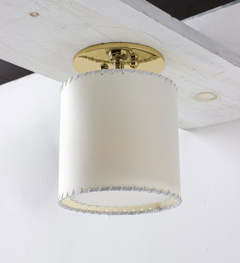 Series02 Sm Flush Mount, Polished Unlacquered Brass, Goatskin Parchment