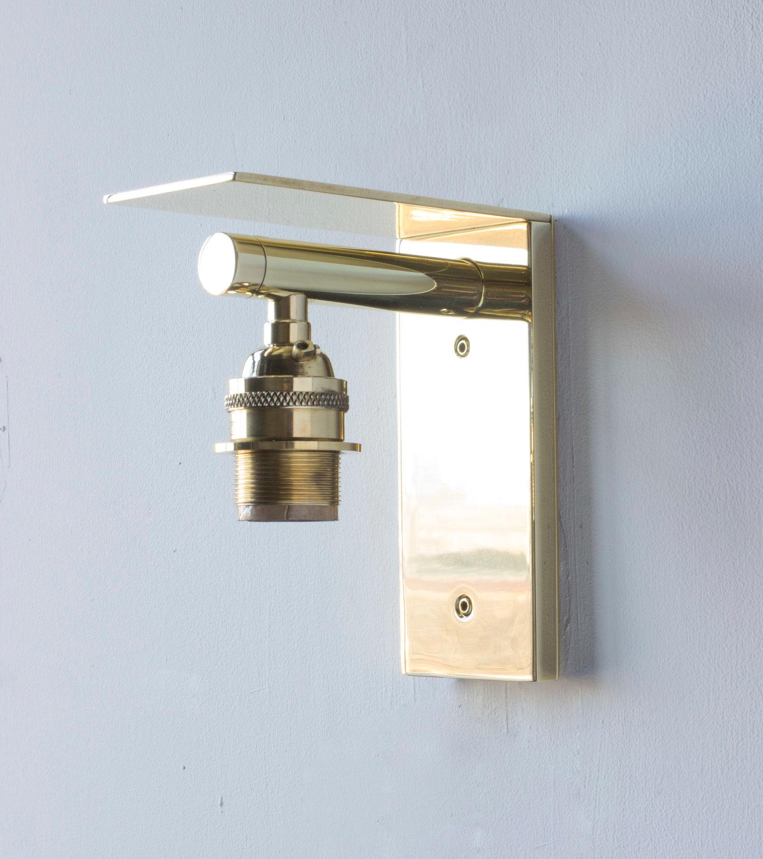 American Series02 Small Sconce, Polished Unlacquered Brass, Goatskin Parchment Shade For Sale
