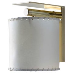 Series02 Small Sconce, Polished Unlacquered Brass, Goatskin Parchment Shade