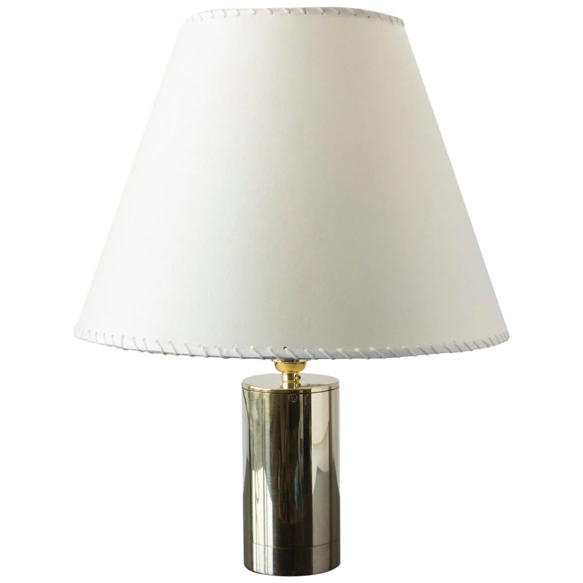 Series02 Table Lamp, Polished Unlacquered Brass, Goatskin Parchment Shade For Sale