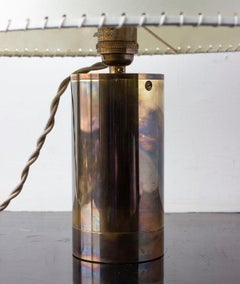 Series02 Table Lamp, "Smoke" Patinated Brass, Stitched Goatskin Parchment Shade