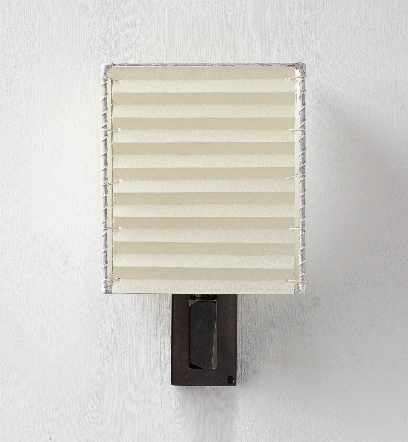 Brutalist Series03 Wall Sconce, Dark Patinated Brass, Goatskin Parchment Shade For Sale