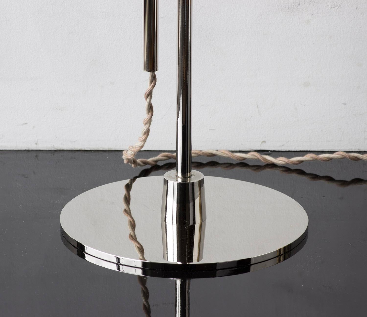 Bauhaus Series04 Floor Lamp Nickel-Plated Brass Adjustable Goatskin Shade Suede trim For Sale