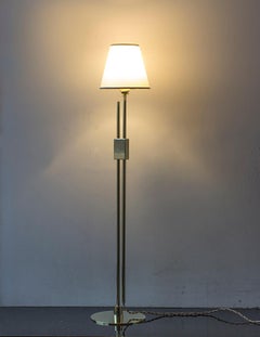 Series04 Floor Lamp Polished Brass Adjustable Height, Goatskin Shade Suede Trim