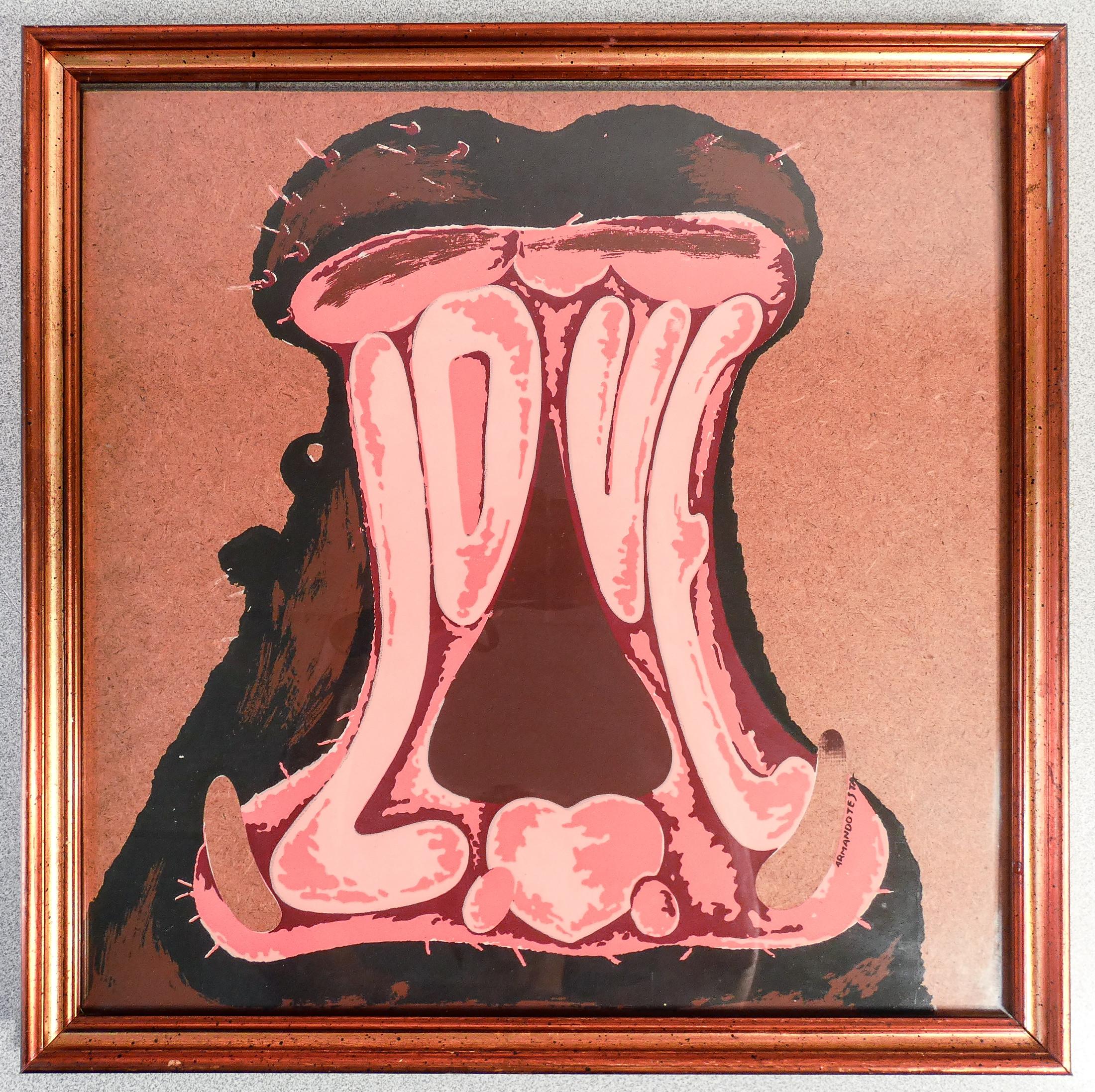 Screenprint in colors
by Armando TESTA
Hippopotamus loving.

ORIGIN
Italy

PERIOD
1982

AUTHOR
Armando TESTA (Turin, March 23, 1917 - Turin, March 20, 1992) was an influential Italian advertising graphic designer and artist. After studying at the