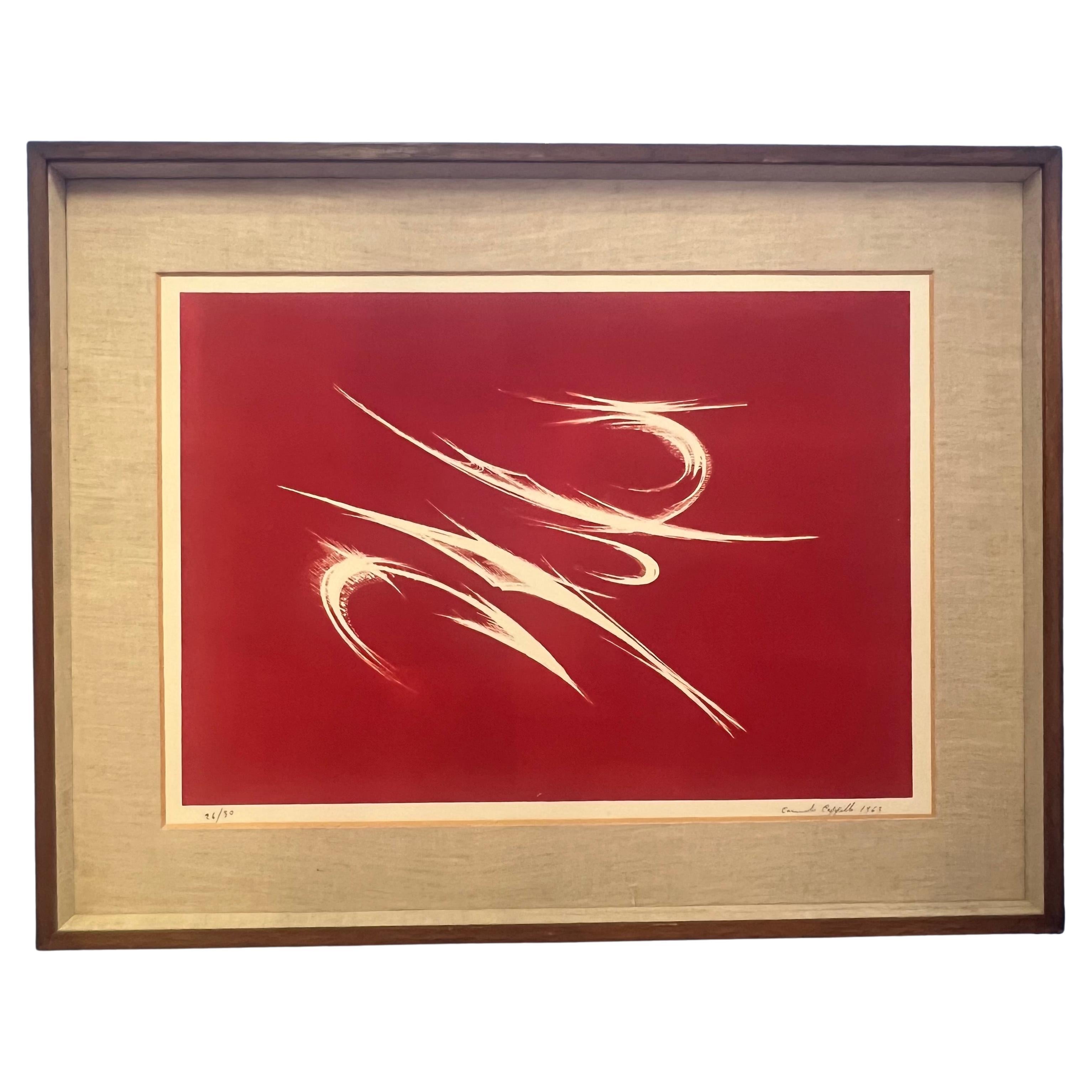 Serigrafia Monocroma su Fondo Rosso – Carmelo Cappello - Italia - 1963 in vendita