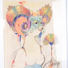 Serigraphic Poster With Motif Of Woman With Fan By Bjørn Wiinblad From 1970s