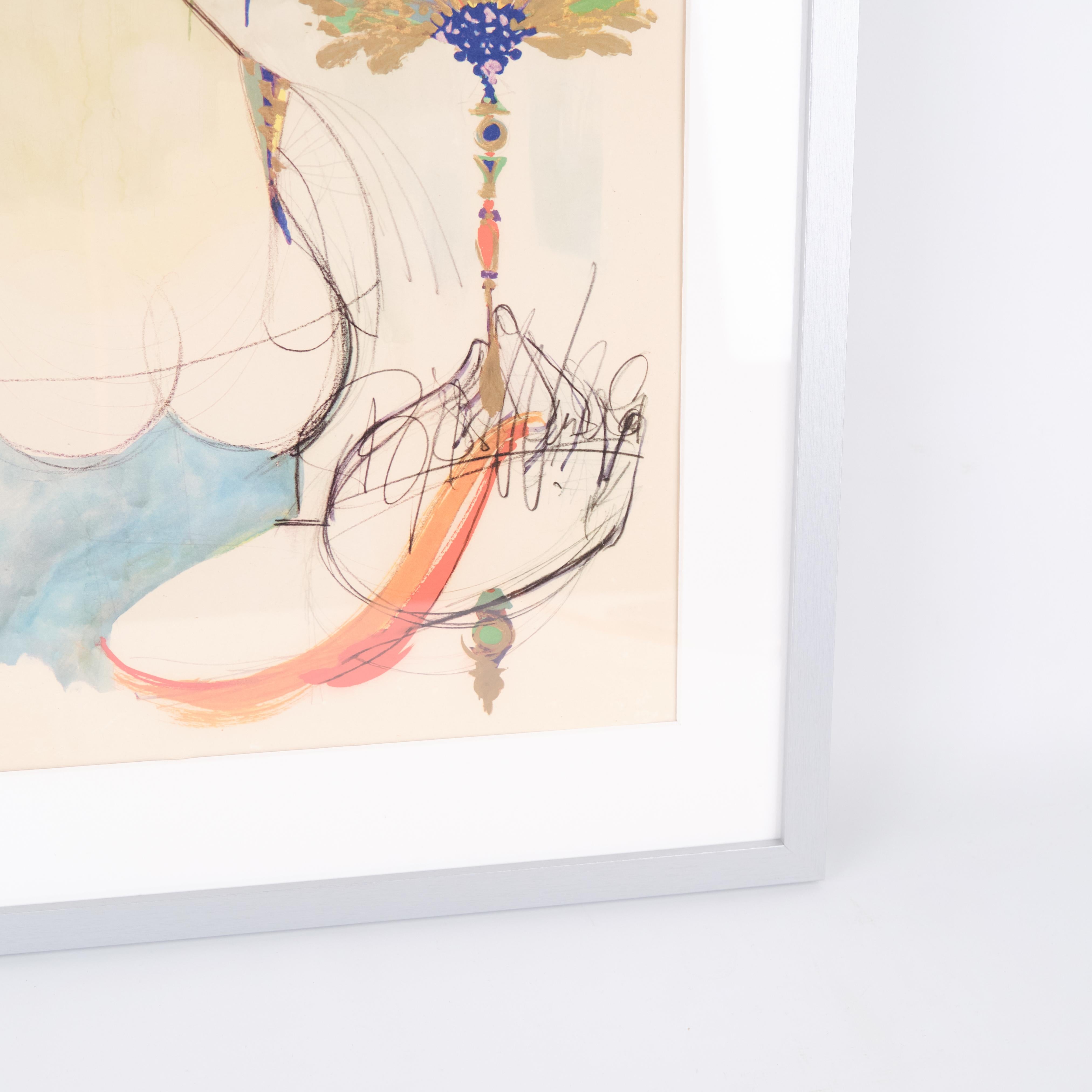 Serigraphic Poster With Motif Of Woman With Fan By Bjørn Wiinblad From 1970s In Good Condition For Sale In Lejre, DK