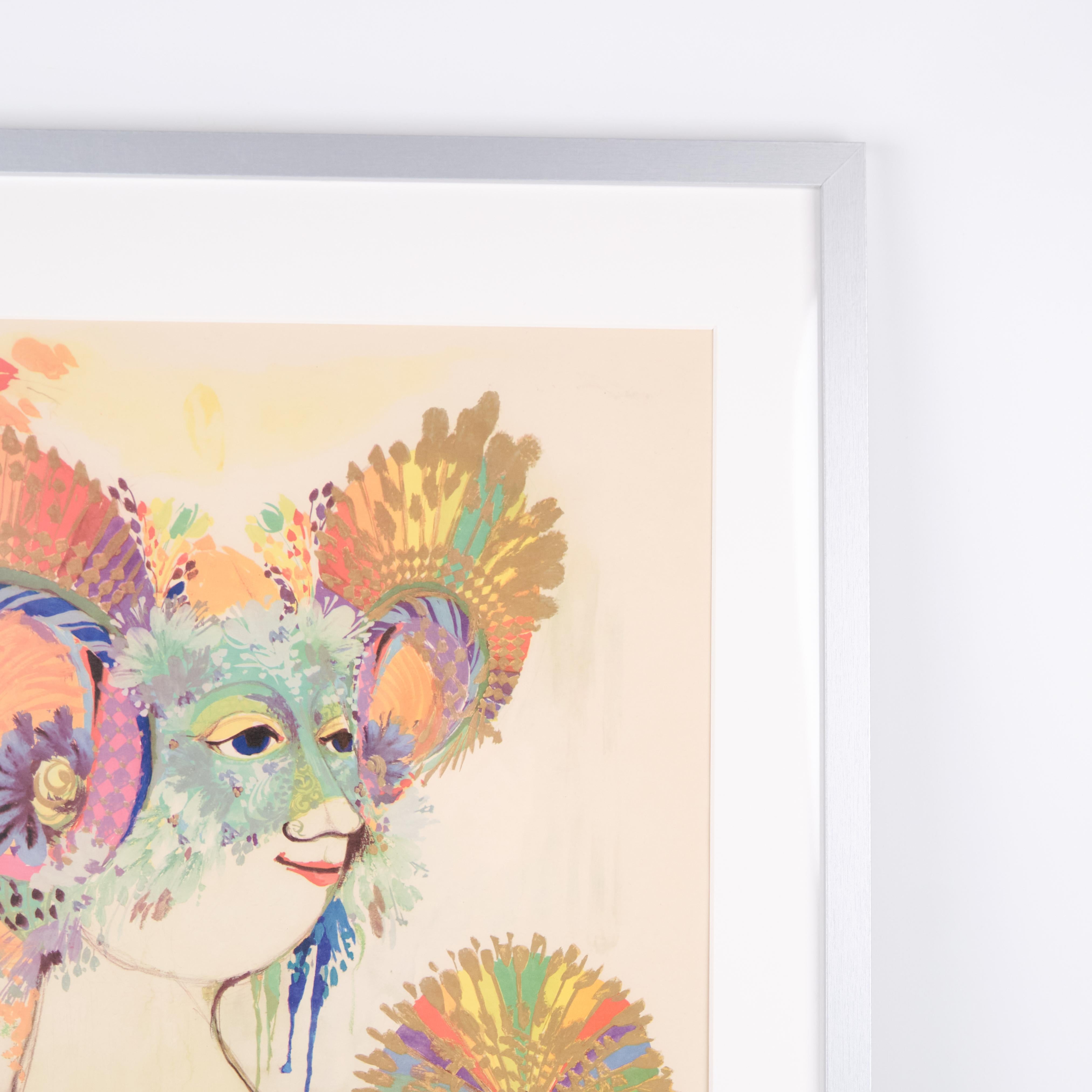 Late 20th Century Serigraphic Poster With Motif Of Woman With Fan By Bjørn Wiinblad From 1970s For Sale