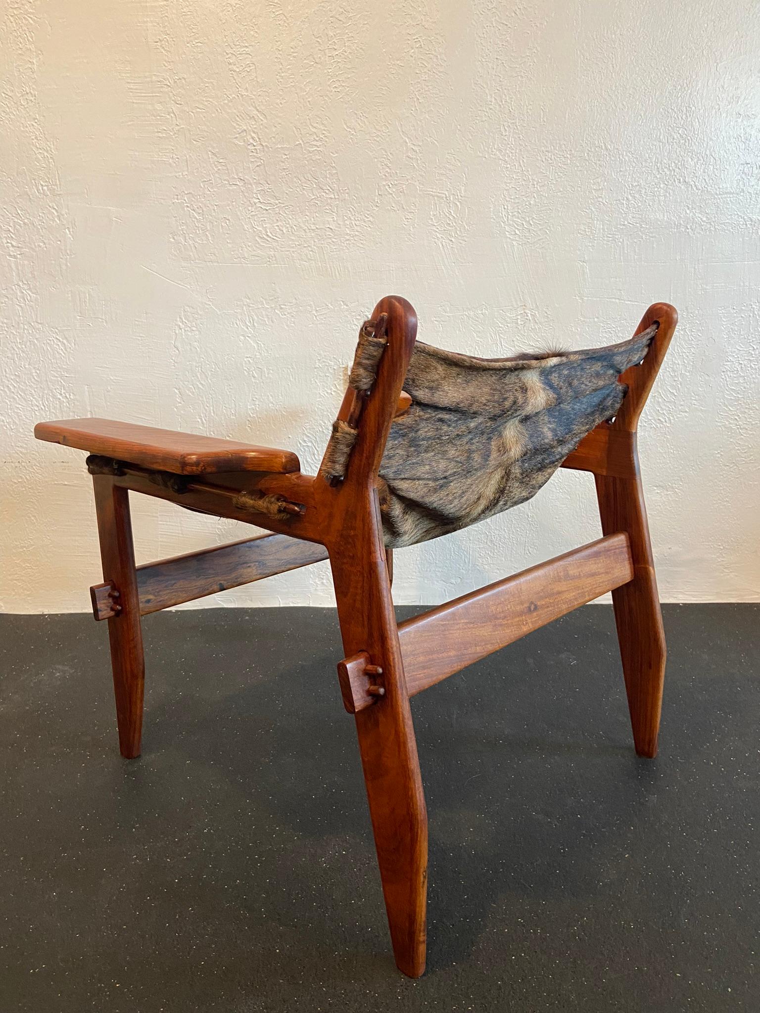 Sergio Rodrigues Style Rosewood Sling Chair In Good Condition For Sale In West Palm Beach, FL
