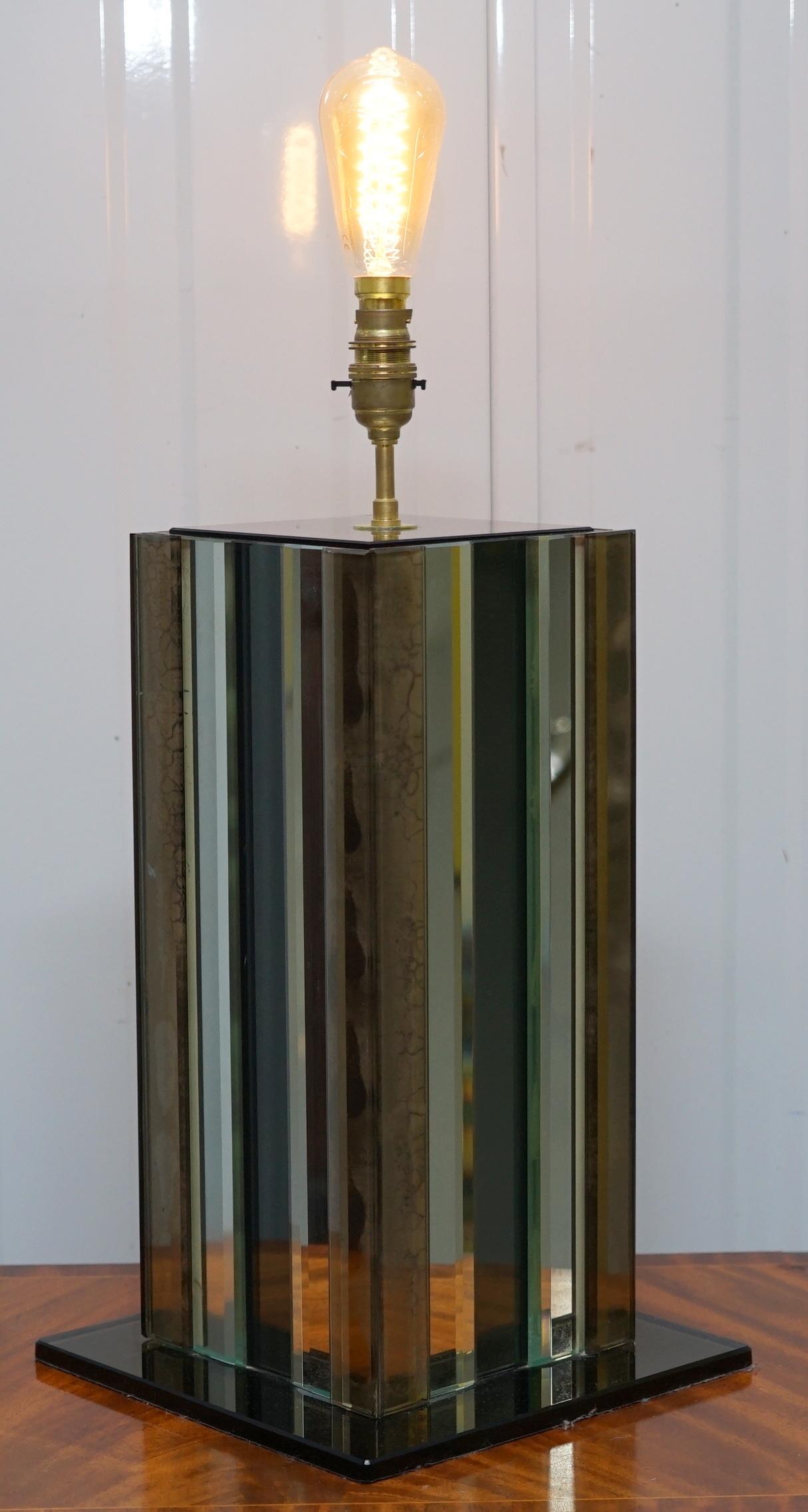 Mid-Century Modern Seriously Cool 1970s Panelled Coloured Distressed Glass Table Lamp Retro Find