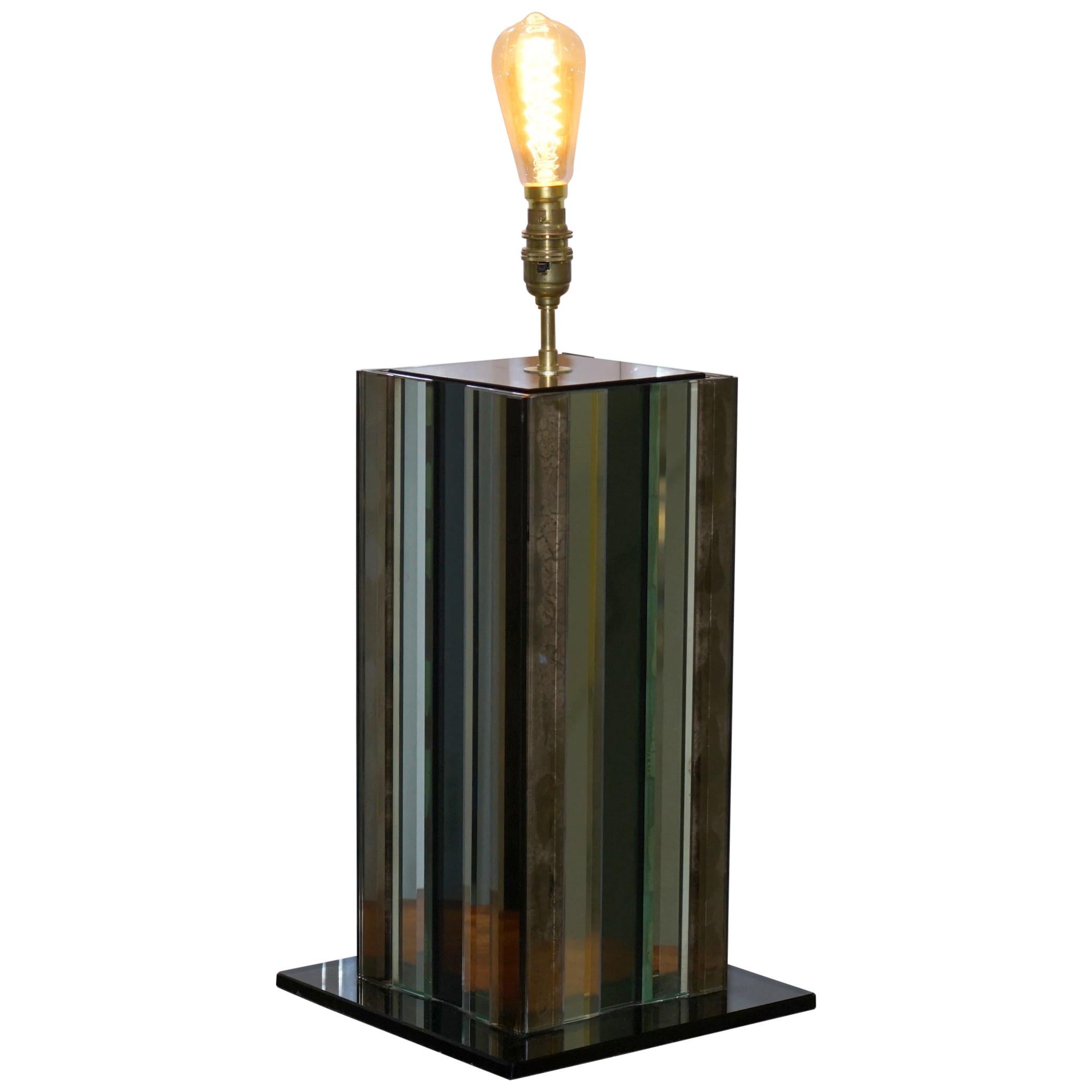Seriously Cool 1970s Panelled Coloured Distressed Glass Table Lamp Retro Find