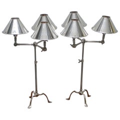 Seriously Cool Articulated Vintage Solid Polished Metal Triple Shade Table Lamps